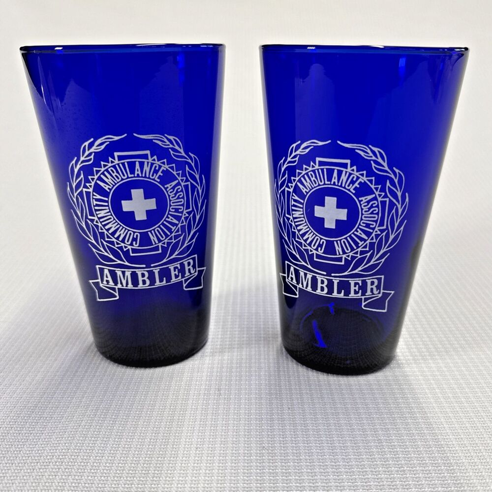 Set of 2 Vintage Cobalt Blue Glass Tumbler 16oz Pint 6" Tall Retro